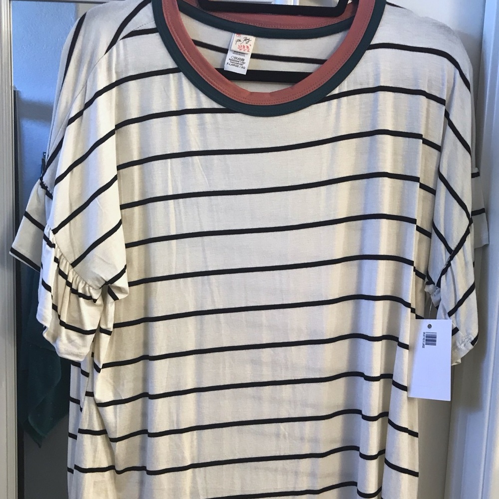7th Ray. XL Cream-Black Stripe. Mauve Green ringer